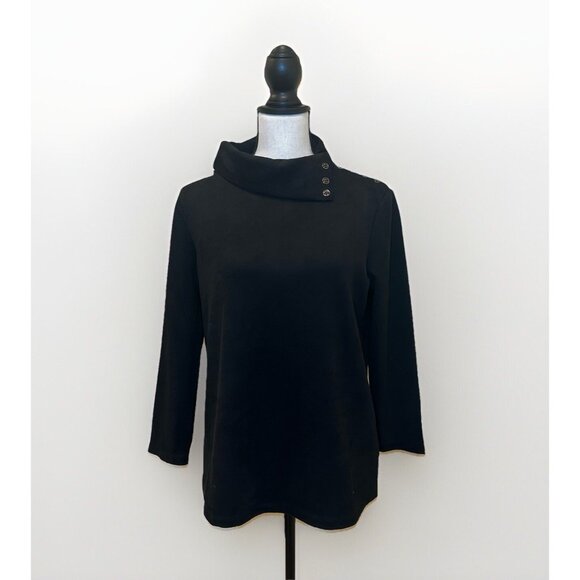 J. McLaughlin Tops - J McLaughlin Women’s Medium Black Faux Suede Long Sleeve Mock Neck Gold Buttons